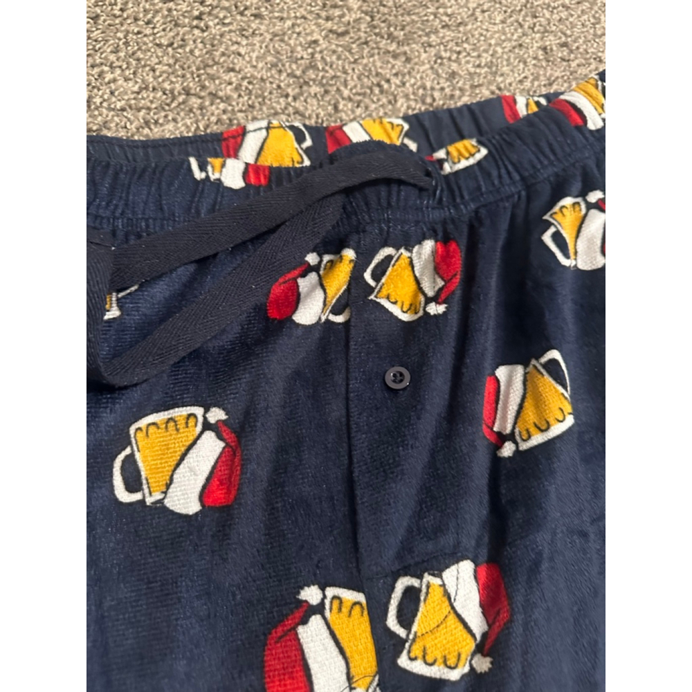 Men's Navy Yellow Beer Mug Christmas Pajama Pants Sleepwear - Picture 2 of 5